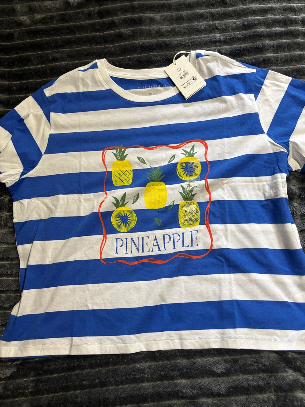 Blue & White Striped Pineapple Graphic Tee NWT